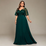 Curveins Plus Size V-Neck Batwing Sleeve Printed Maxi Dress