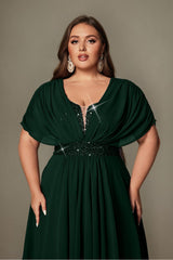 Curveins Plus Size V-Neck Short Sleeve Asymmetrical A-Line Maxi Dress
