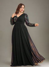 Curveins Plus Size V-Neck Sequin Bodycon Maxi Dress