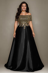 Curveins Chic Plus Size Off-Shoulder Sheer Patchwork Maxi Gown