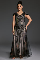 Curveins Plus Size Sequin V-Neck Bodycon Maxi Dress