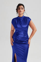 Plus Size Satin High-Waisted Black Maxi Dress