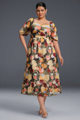 Curveins Plus Size Draped Collar Foral Maxi Dress