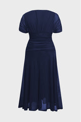 Curveins Plus Size V Neck Batwing Sleeve Cinched Waist Maxi Dress