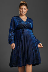 Curveins Plus Size Leopard Velvet Wrap Midi Dress