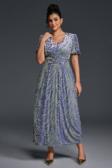 Curveins Plus Size V-Neck Velvet Plain Maxi Dress