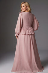 Curveins Plus Size Crew Neck Puff Sleeve Faux Two Piece Panelled Maxi Dress