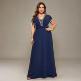 Curveins Plus Size Waist-Defining Deep V Lace Maxi Dress