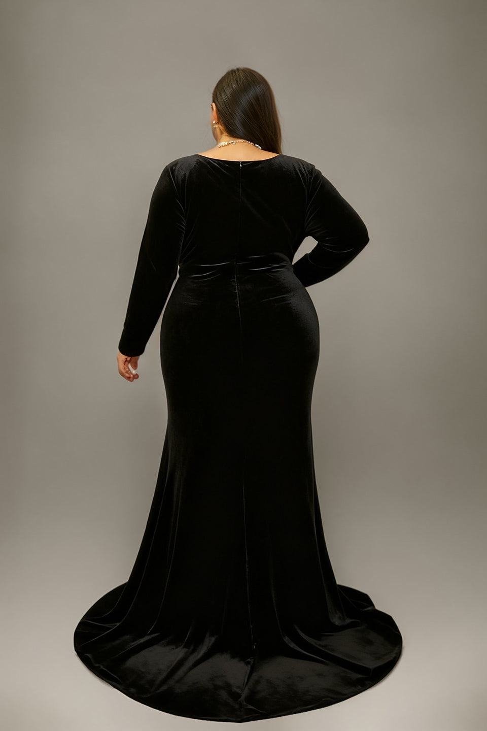 Curveins Plus Size V-Neck Long Sleeve Split Bodycon Maxi Dress