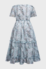 Curveins Plus Size V-Neck Floral Ruffle Sleeve Maxi Dress