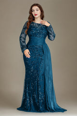 Curveins Plus Size Round Neck Embroidered Tie-Sash Bodycon Maxi Dress
