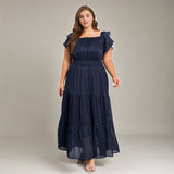 Curveins Plus Size Off Shoulder Ruffle Sleeve Elastic Waist Maxi Dress