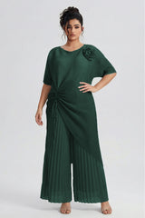 Curveins Plus Size Round Neck Short Sleeve Robe and Wide-Leg Pants Set