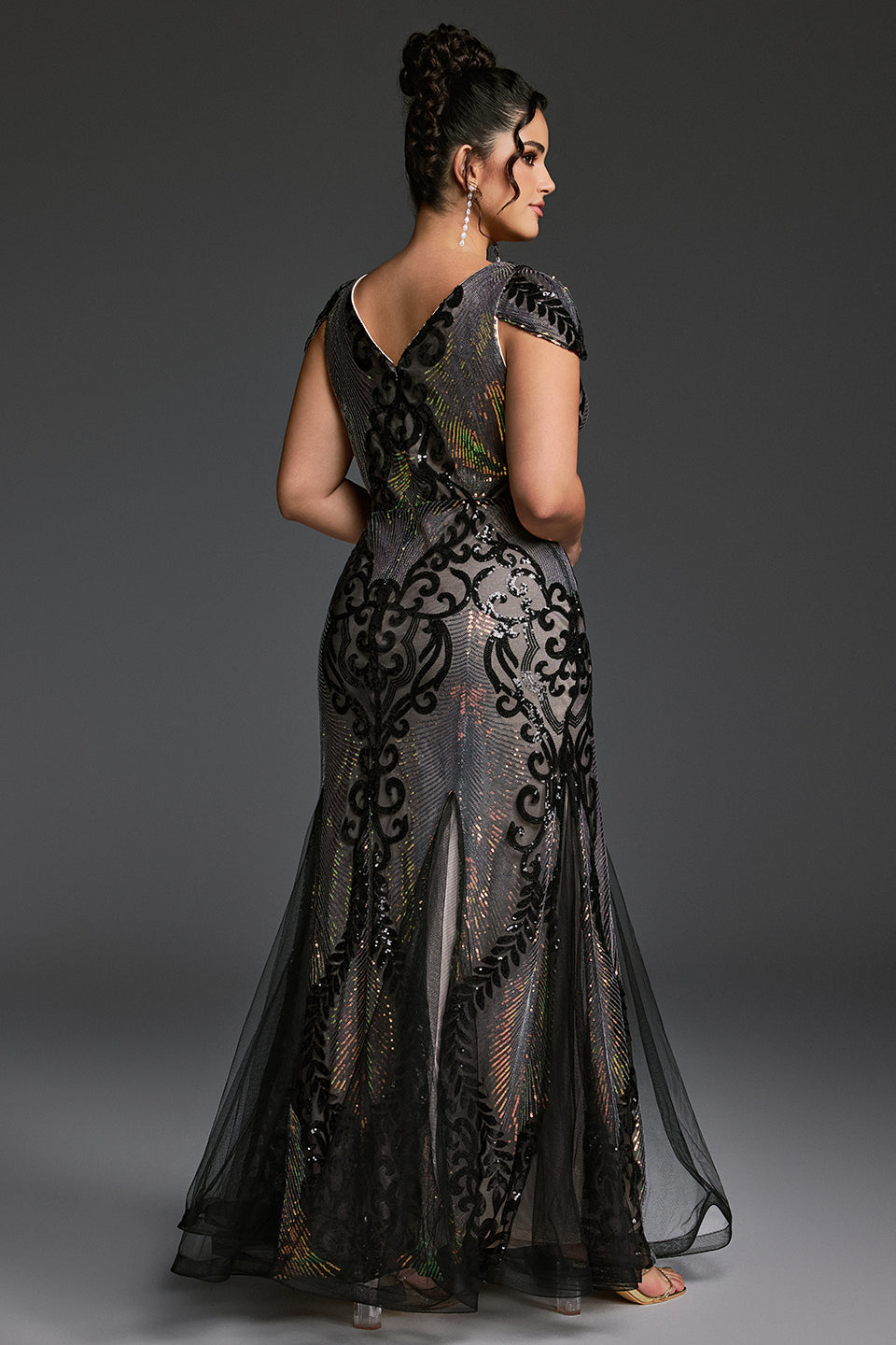 Curveins Plus Size Sequin V-Neck Bodycon Maxi Dress