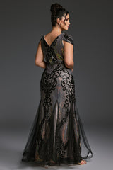 Curveins Plus Size Sequin V-Neck Bodycon Maxi Dress