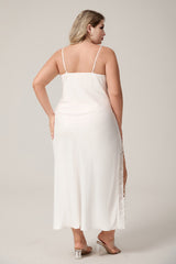 Curveins Plus Size Trimmed Lace High-Slit Spaghetti Strap Dress, Chic Elegant Nightwear