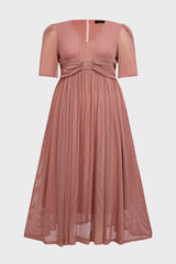 Curveins Plus Size V-Neck Short Sleeve Ruffle Hem Maxi Dress-Pink