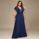 Curveins Plus Size Waist-Defining Deep V Lace Maxi Dress