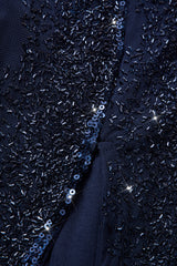 Curveins Plus Size V-Neck Sequin Balloon Sleeve Back-Slit Elegant Evening Maxi Dress
