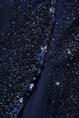 Curveins Plus Size V-Neck Sequin Balloon Sleeve Back-Slit Elegant Evening Maxi Dress