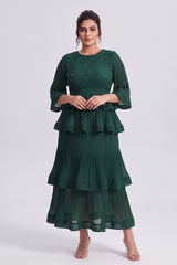 Curveins Plus Size Crew Neck Long Sleeve Ruffle Tiered Skirt Set