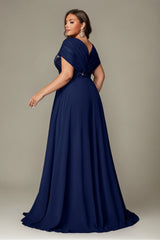 Curveins Plus Size V-Neck Short Sleeve Asymmetrical A-Line Maxi Dress