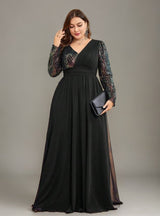 Curveins Plus Size V-Neck Sequin Bodycon Maxi Dress