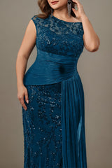Curveins Plus Size One Shoulder Sleeveless Embroidered Sequin Patchwork Bodycon Maxi Dress