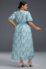 Curveins Plus Size V-Neck Floral Elegant Wedding Guest Maxi Dress