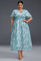 Curveins Plus Size V-Neck Floral Elegant Wedding Guest Maxi Dress