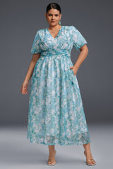 Curveins Plus Size V-Neck Floral Elegant Wedding Guest Maxi Dress