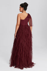 Curveins Plus Size Mesh One-Shoulder Cocktail Dress