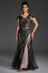 Curveins Plus Size Sequin V-Neck Bodycon Maxi Dress