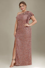 Curveins Plus Size Sequin One Shoulder Formal Dress