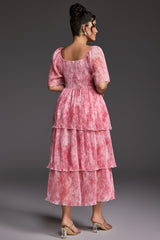 Curveins Plus Size V-Neck Ruffle Hem Tiered Maxi Dress