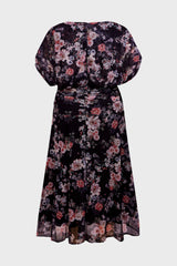 Curveins Plus Size V Neck Puff Sleeve Waist Defining Floral Print Elegant Maxi Dress