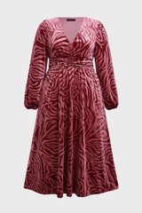 Curveins Plus Size V-Neck Long Sleeves Floral Midi Dress