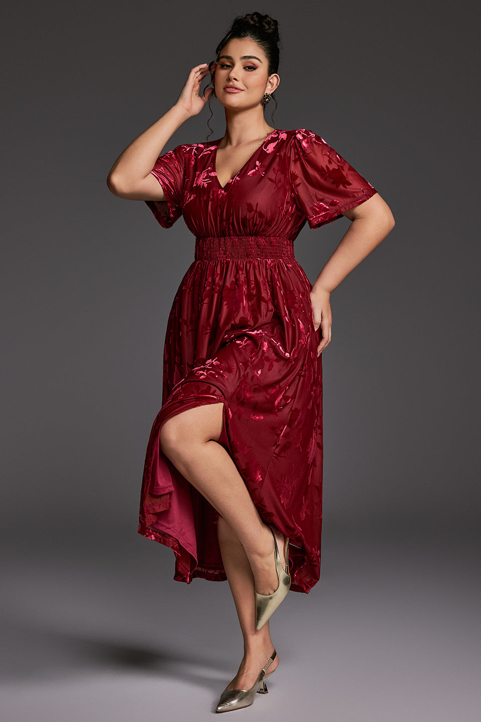 Curveins Plus Size Velvet Plain Maxi Dress