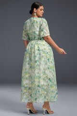 Curveins Plus Size V-Neck Floral Print Maxi Dress