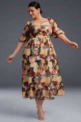 Curveins Plus Size Draped Collar Foral Maxi Dress