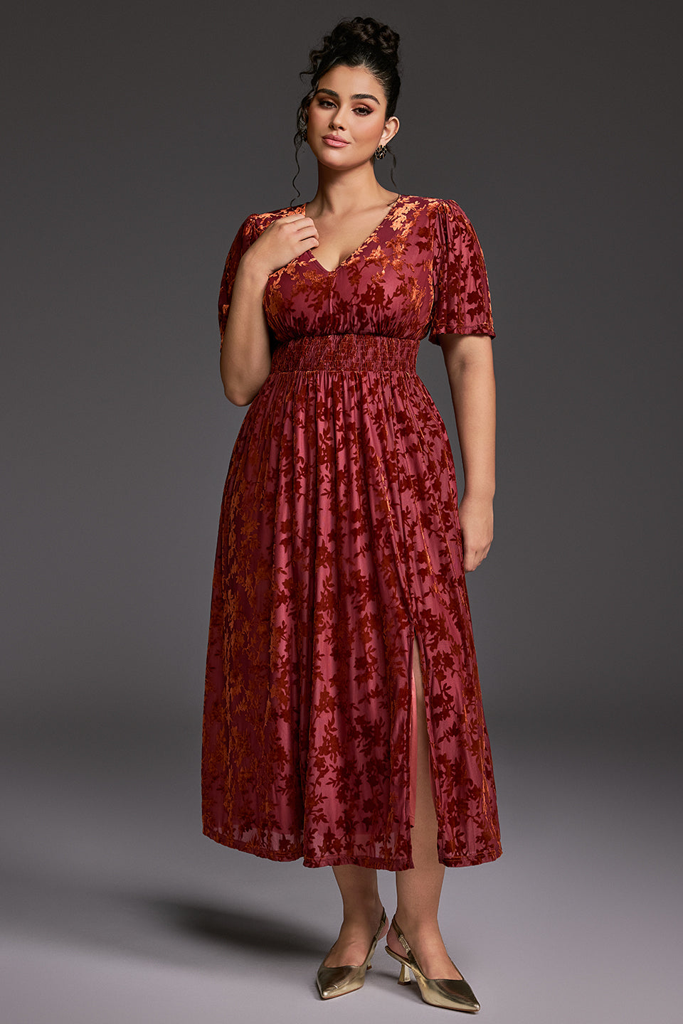 Curveins Plus Size Velvet Plain Maxi Dress
