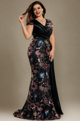 Curveins Plus Size Sparkling Sequin V-Neck Curve-Hugging Maxi Dress