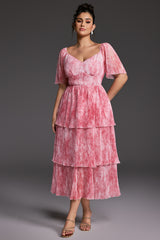 Curveins Plus Size V-Neck Ruffle Hem Tiered Maxi Dress