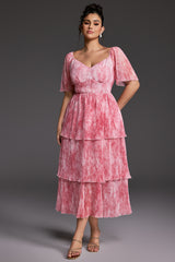 Curveins Plus Size V-Neck Ruffle Hem Tiered Maxi Dress
