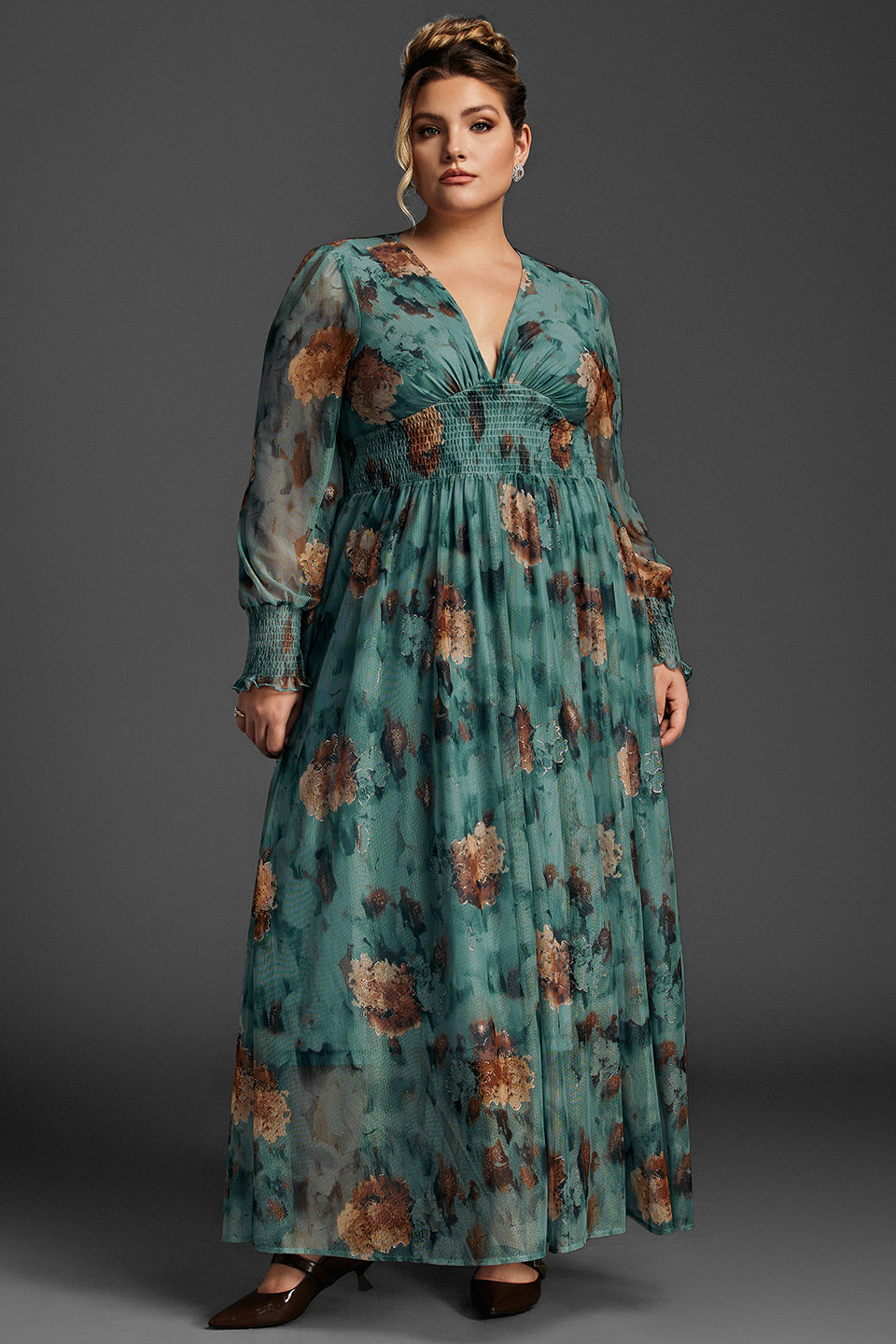 Curveins Plus Size V Neck Striped Sequin Cape Top Gradient Maxi Dress