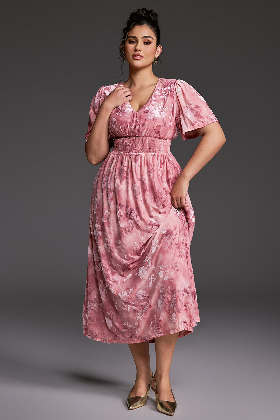 Curveins Plus Size Velvet Plain Maxi Dress