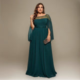Curveins Plus Size Round Neck Long Sleeve Cinched Waist Maxi Dress
