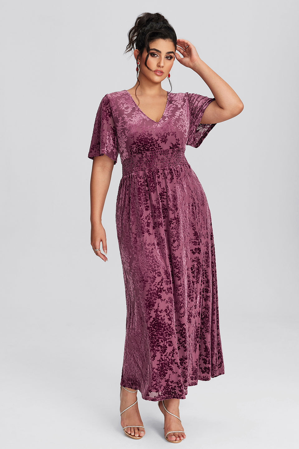 Curveins Plus Size Velvet Plain Maxi Dress