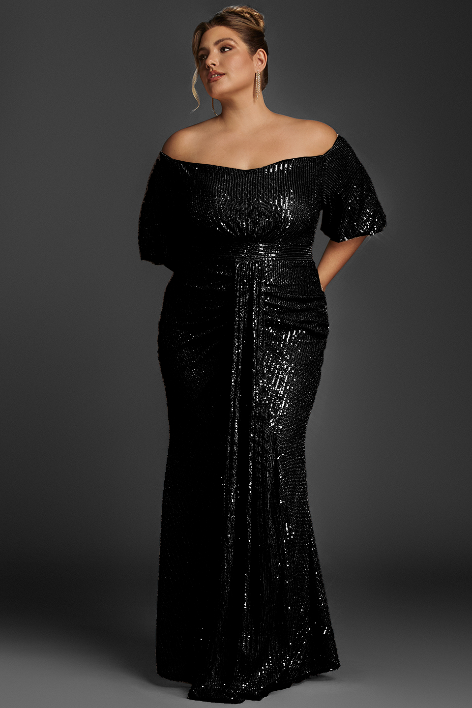 Curveins Plus Size Off-Shoulder Sequin Maxi Dress
