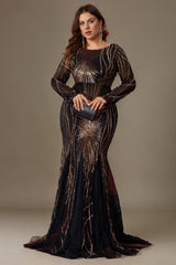 Curveins Plus Size Round Neck Long Sleeve Sequin Bodycon Maxi Dress